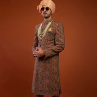 Kalki Terra Coral Pink Embroidered Festive Sherwani In Velvet