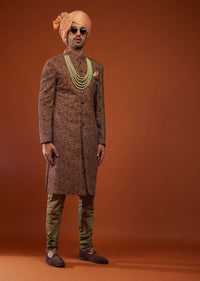 Kalki Terra Coral Pink Embroidered Festive Sherwani In Velvet