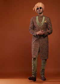 Kalki Terra Coral Pink Embroidered Festive Sherwani In Velvet
