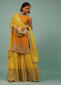 Chrome Yellow Sharara Suit With Embroidery