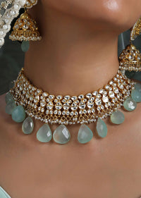 Turquoise Gold Plated Kundan Choker Necklace Set