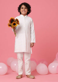 KALKI White Kurta Set With Threadwork For Boys