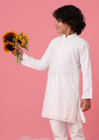 KALKI White Kurta Set With Threadwork For Boys