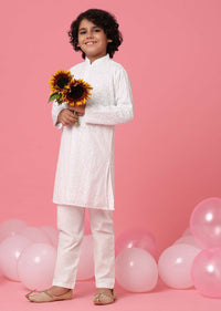 KALKI White Kurta Set With Threadwork For Boys