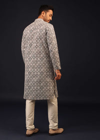 Fog Grey Thread Embroidered Kurta Set