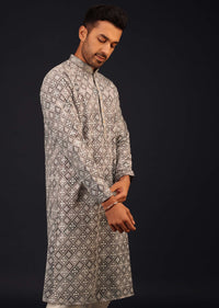 Fog Grey Thread Embroidered Kurta Set