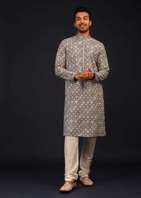 Fog Grey Thread Embroidered Kurta Set