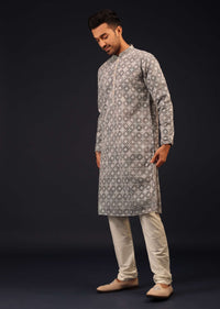 Fog Grey Thread Embroidered Kurta Set