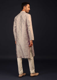 Grey Mirror And Thread Embroidered Kurta Set