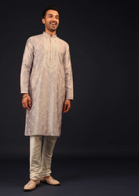 Grey Mirror And Thread Embroidered Kurta Set