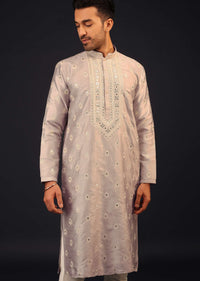 Grey Mirror And Thread Embroidered Kurta Set