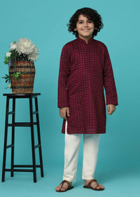 KALKI Wine Purple Thread Embroidered Kurta Set For Boys