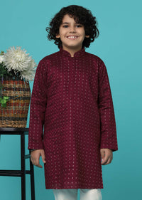 KALKI Wine Purple Thread Embroidered Kurta Set For Boys