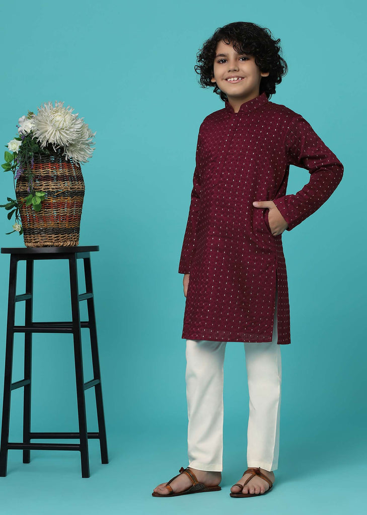 KALKI Wine Purple Thread Embroidered Kurta Set For Boys