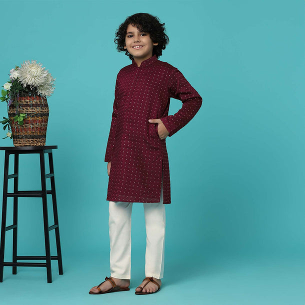 KALKI Wine Purple Thread Embroidered Kurta Set For Boys