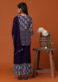 Kalki Wine Purple Bandhani Printed Kurti And Palazzo Set In Georgette Chinon For Girls