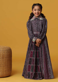 Kalki Wine Purple Top And Skirt With Sequins Embroidery In Chinon For Girls