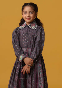 Kalki Wine Purple Top And Skirt With Sequins Embroidery In Chinon For Girls