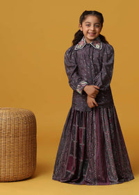 Kalki Wine Purple Top And Skirt With Sequins Embroidery In Chinon For Girls