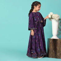 Kalki Wine Purple Top and Lehenga Set In Moga Silk With Print For Girls