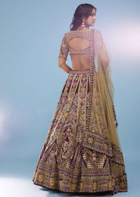 Wine Red Queenly Bridal Lehenga In Velvet With Heavy Floral Embroidery - NOOR 2022
