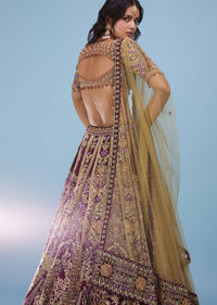 Wine Red Queenly Bridal Lehenga In Velvet With Heavy Floral Embroidery - NOOR 2022