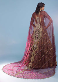 Wine Red Queenly Bridal Lehenga In Velvet With Heavy Floral Embroidery - NOOR 2022