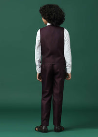 Kalki Wine Red Tuxedo Set In Rayon With Sequins Embroidery For Boys