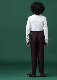 Kalki Wine Red Tuxedo Set In Rayon With Sequins Embroidery For Boys