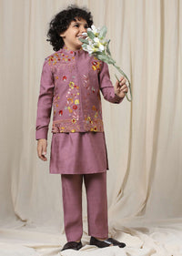 Kalki Wistful Mauve Purple Embroidered Bandi Kurta Set In Silk For Boys