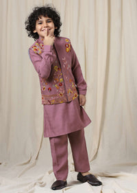 Kalki Wistful Mauve Purple Embroidered Bandi Kurta Set In Silk For Boys