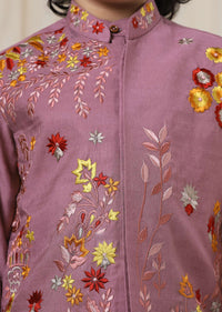 Kalki Wistful Mauve Purple Embroidered Bandi Kurta Set In Silk For Boys