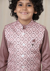 Kalki Woodrose Purple Kurta Set With Printed Bandi Jacket In Silk For Boys