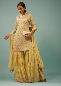 Honey Yellow Sharara Suit With Embroidery