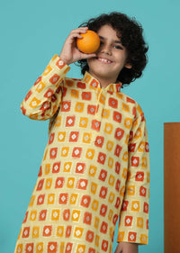 KALKI Yellow Printed Kurta Set For Boys