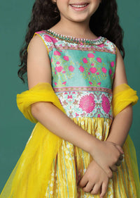 Kalki Yellow Printed Kurta And Palazzo In Satin Blend For Girls