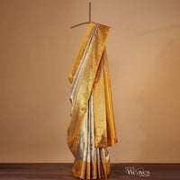 Kanjivaram Silver-Gold Toned Tissue Saree With 7gm Real Zari And Unstitched Blouse