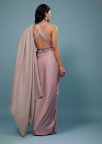 Lush Lavender Purple Embroidered Ready-Pleated Saree In Satin