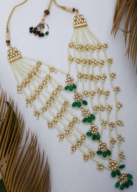 Khushali Green Gold Plated Kundan Satlada Necklace