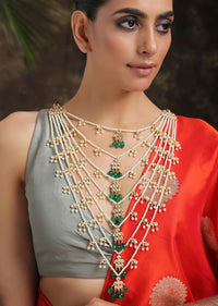 Khushali Green Gold Plated Kundan Satlada Necklace