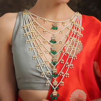 Khushali Green Gold Plated Kundan Satlada Necklace