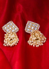 Kite shaped kundan studded earring with pink jhumkas only on kalki