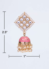 Kite shaped kundan studded earring with pink jhumkas only on kalki