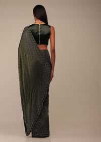 Kombu Green Saree With Stones Embellishment, Crafted In Chiffon With Stones Embellished In Buttis