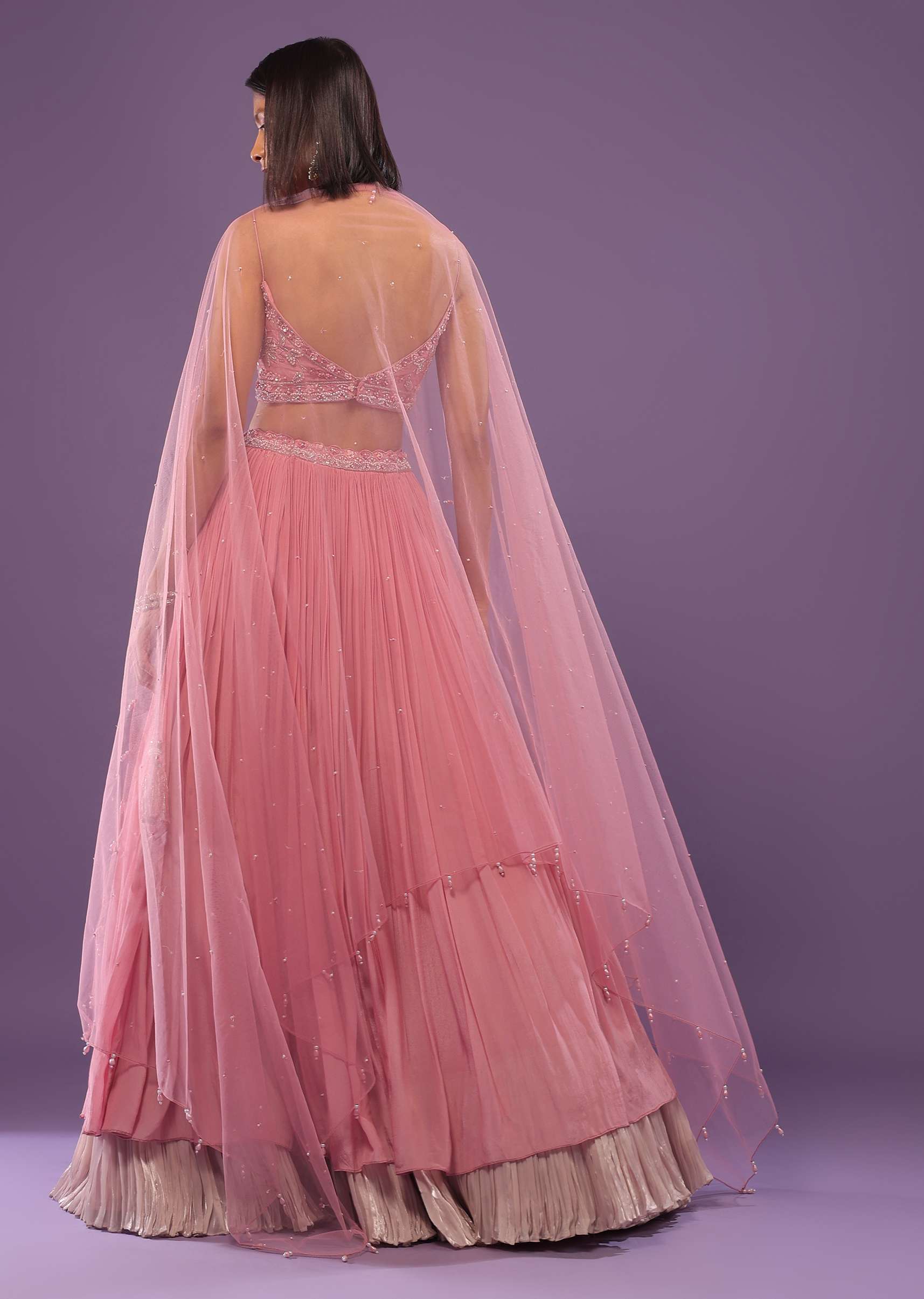 Petal Pink Embroidered Bridesmaid Lehenga Set In Crepe