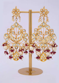 Kundan studded chandelier earring with pearl and nano moti drop only on kalki