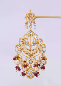 Kundan studded chandelier earring with pearl and nano moti drop only on kalki