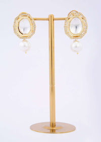 Kundan studded cluster earring with pearl drop only on Kalki