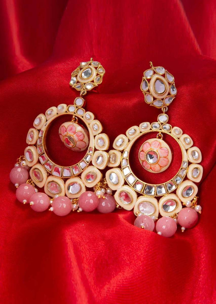 Kundan studded cream chandbali earring only on kalki