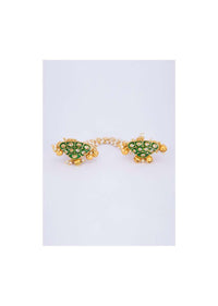 Kundan studded green rings with attached nano moti stings only on Kalki